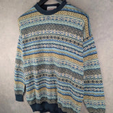 Les Jacuelines Jumper Mens Large L Knitted Vintage Cotton Multicoloured